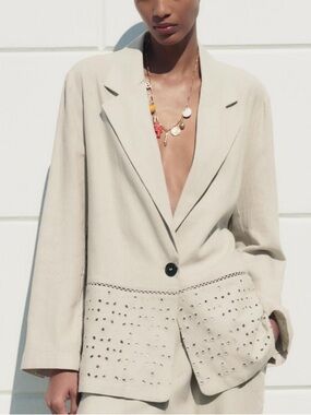 ZARA linen blend eyelet blazer